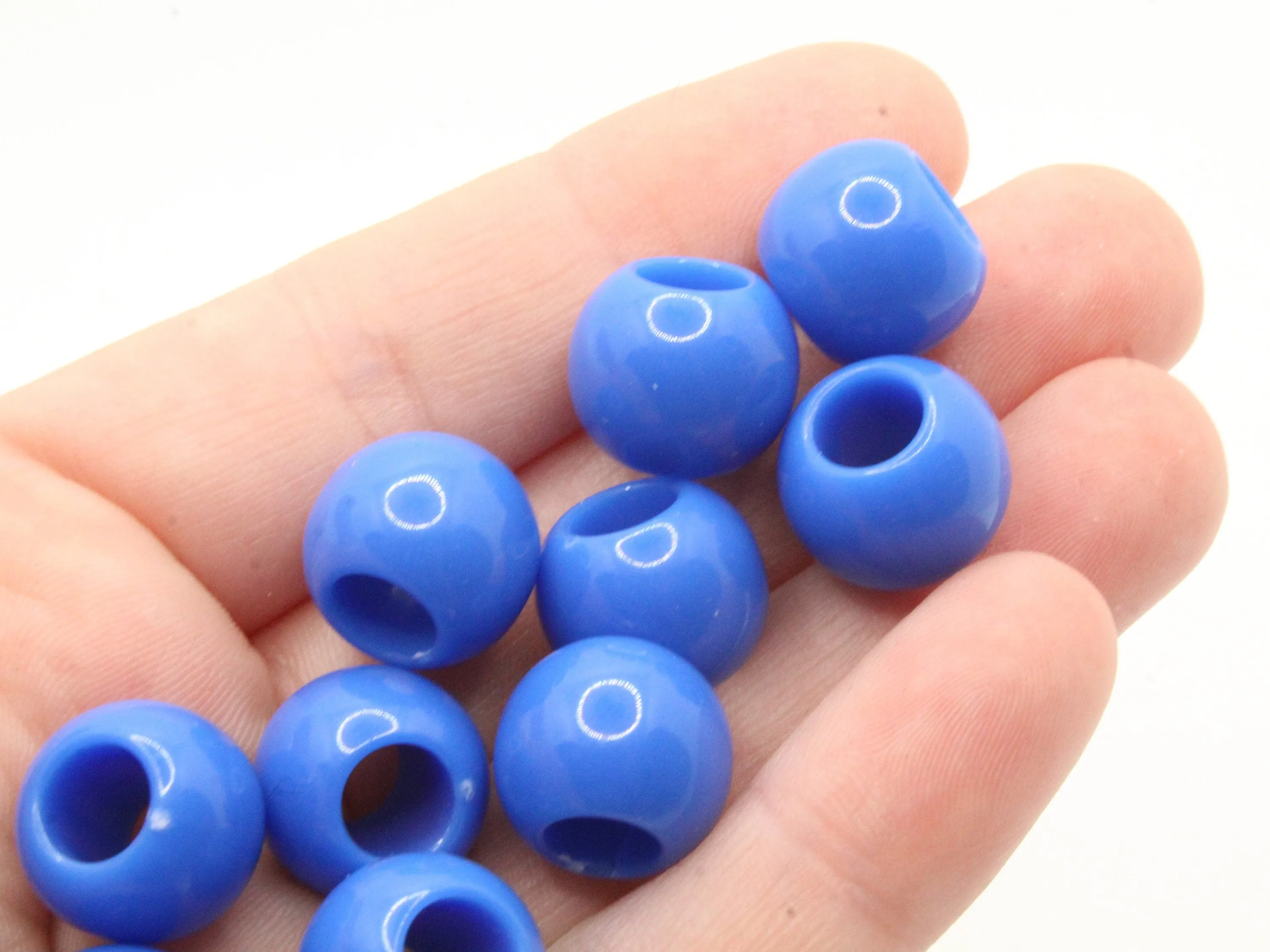 30 14mm Denim Blue Large Hole Round Plastic Beads