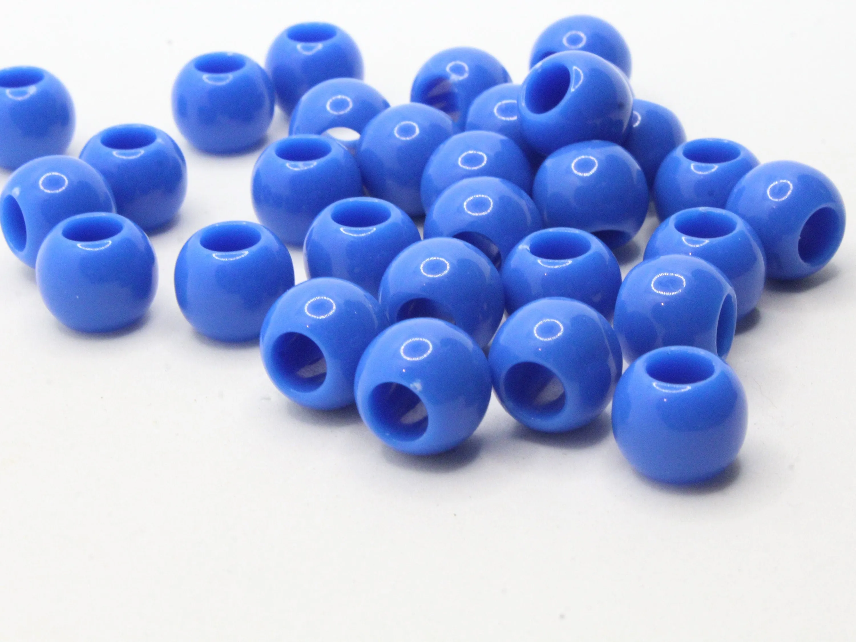 30 14mm Denim Blue Large Hole Round Plastic Beads