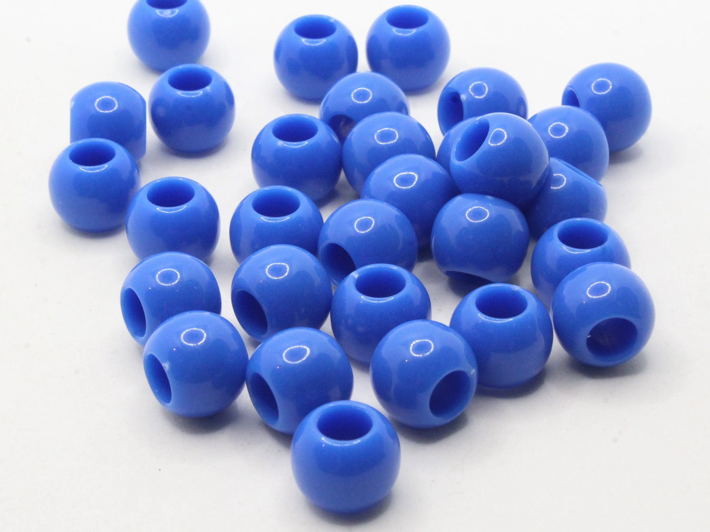 30 14mm Denim Blue Large Hole Round Plastic Beads