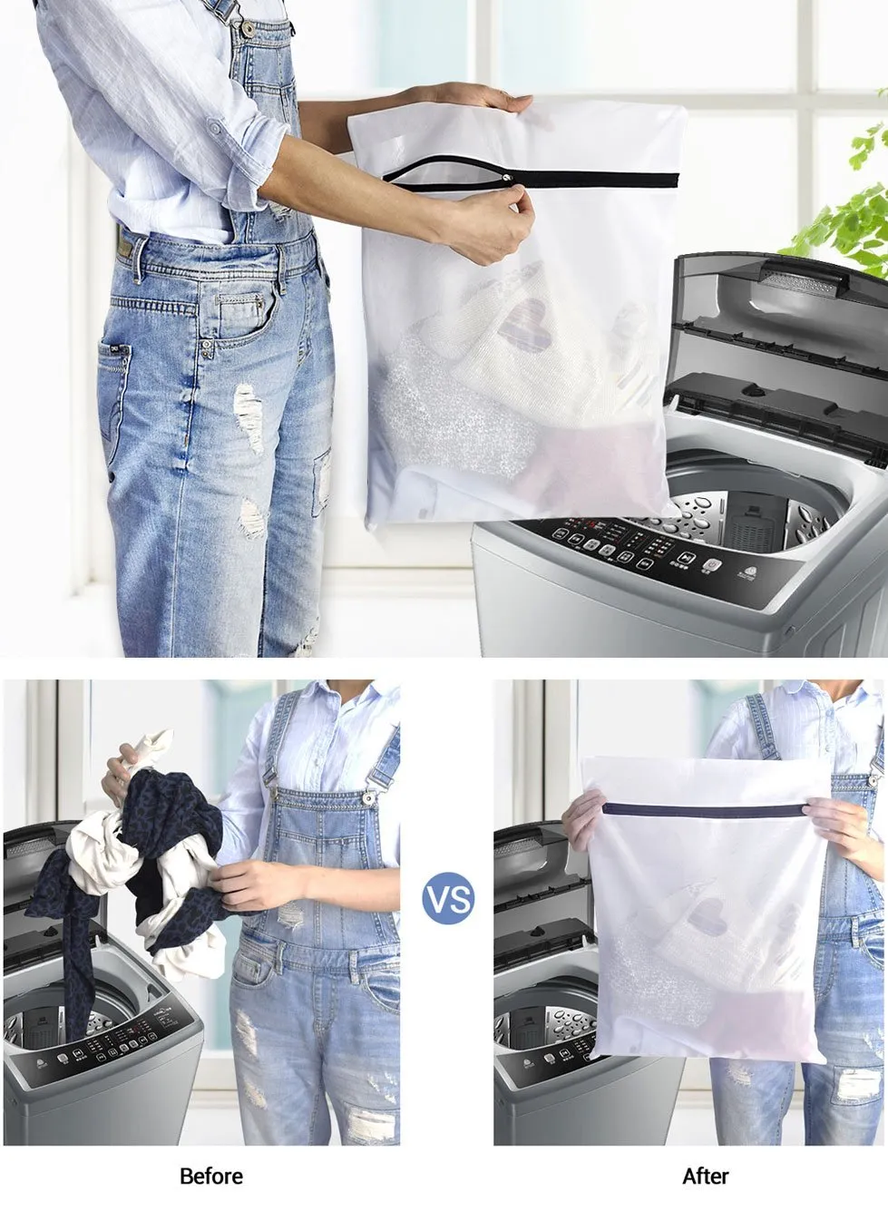 7Pcs Mesh Laundry Bags with Premium-Black