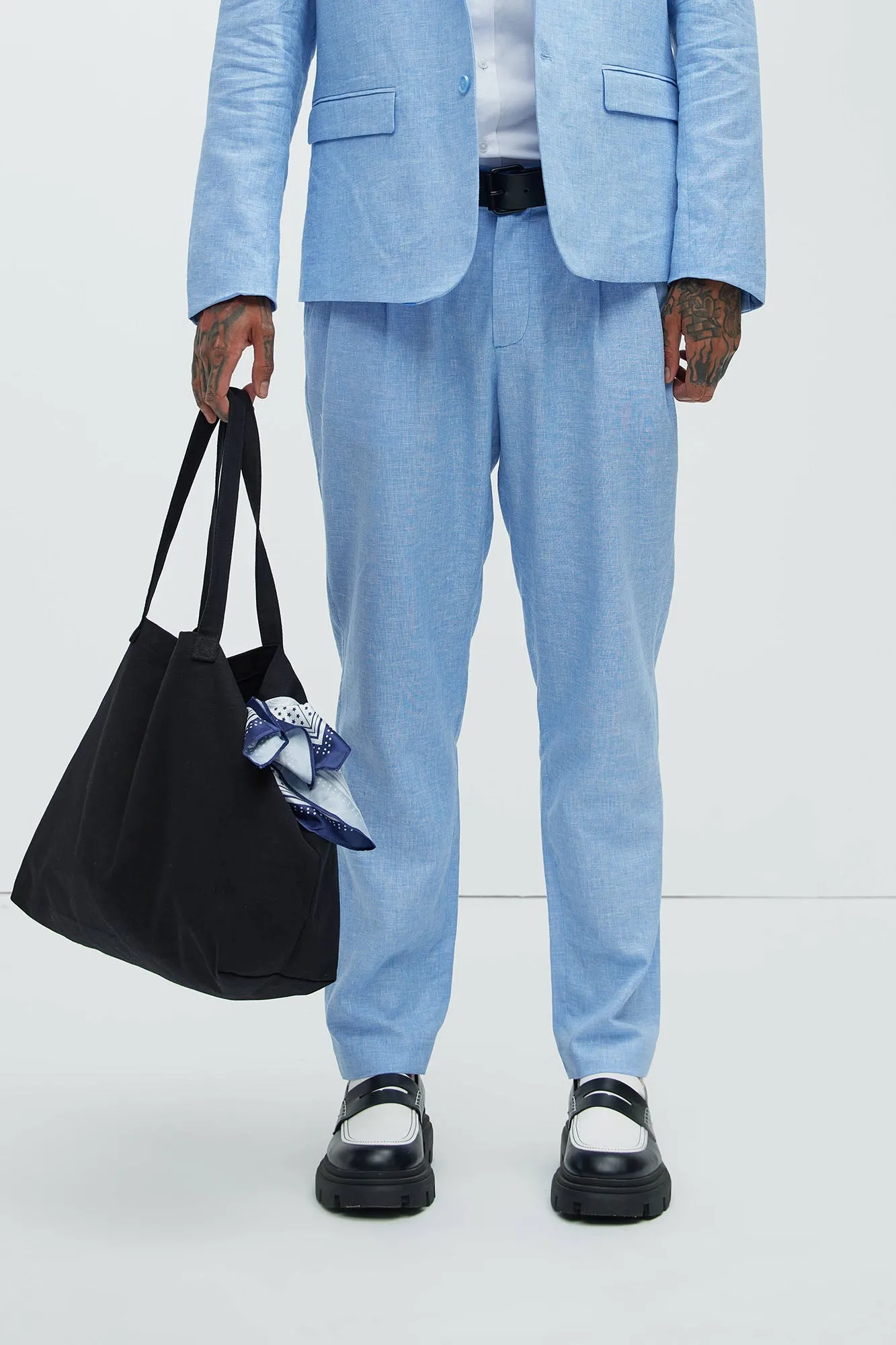 Bahamas Straight Pleated Linen Trousers - IceBlue