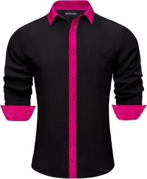 Barry.Wang Mens Dress Shirts Long Sleeve Button Down Business Formal Shirt Collar Cuff Contrast Casual Shirt Wedding