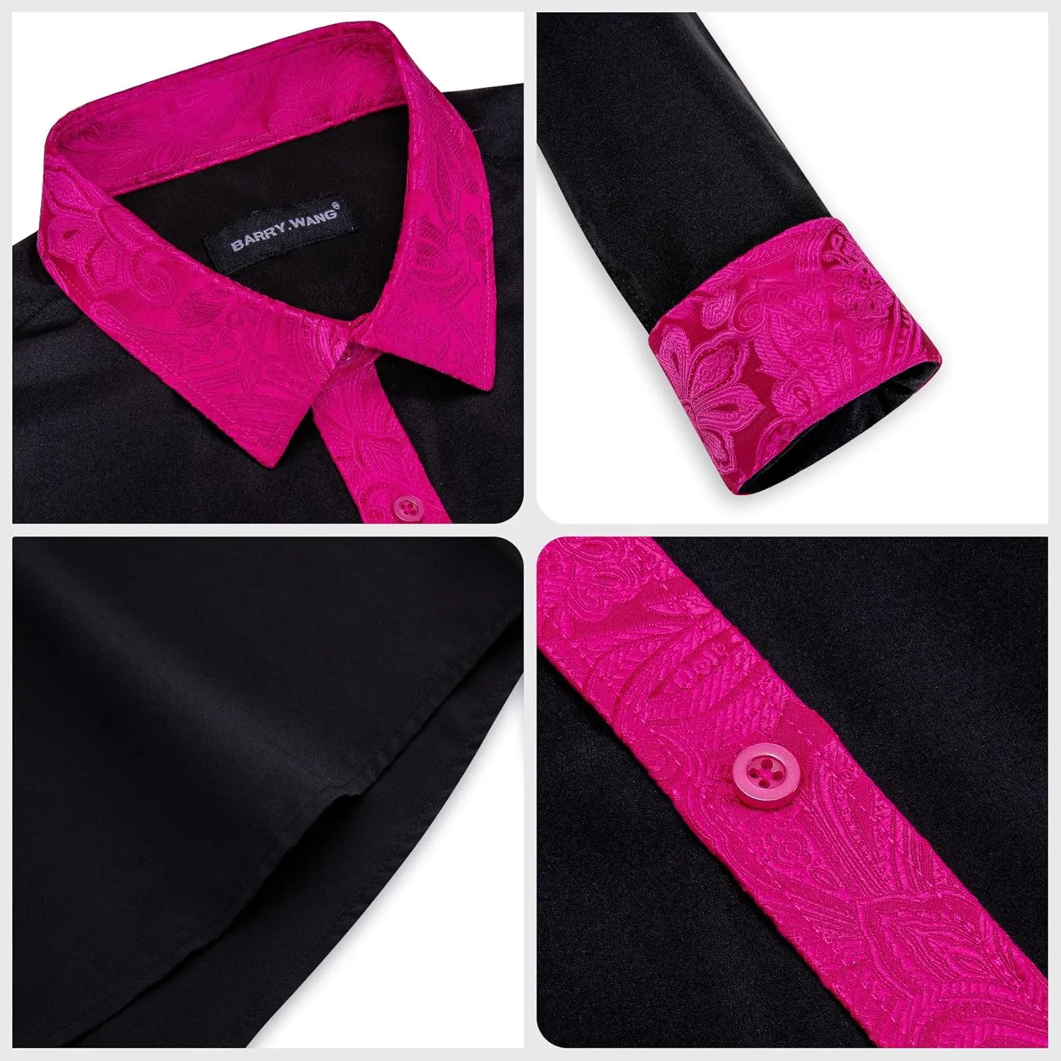 Barry.Wang Mens Dress Shirts Long Sleeve Button Down Business Formal Shirt Collar Cuff Contrast Casual Shirt Wedding