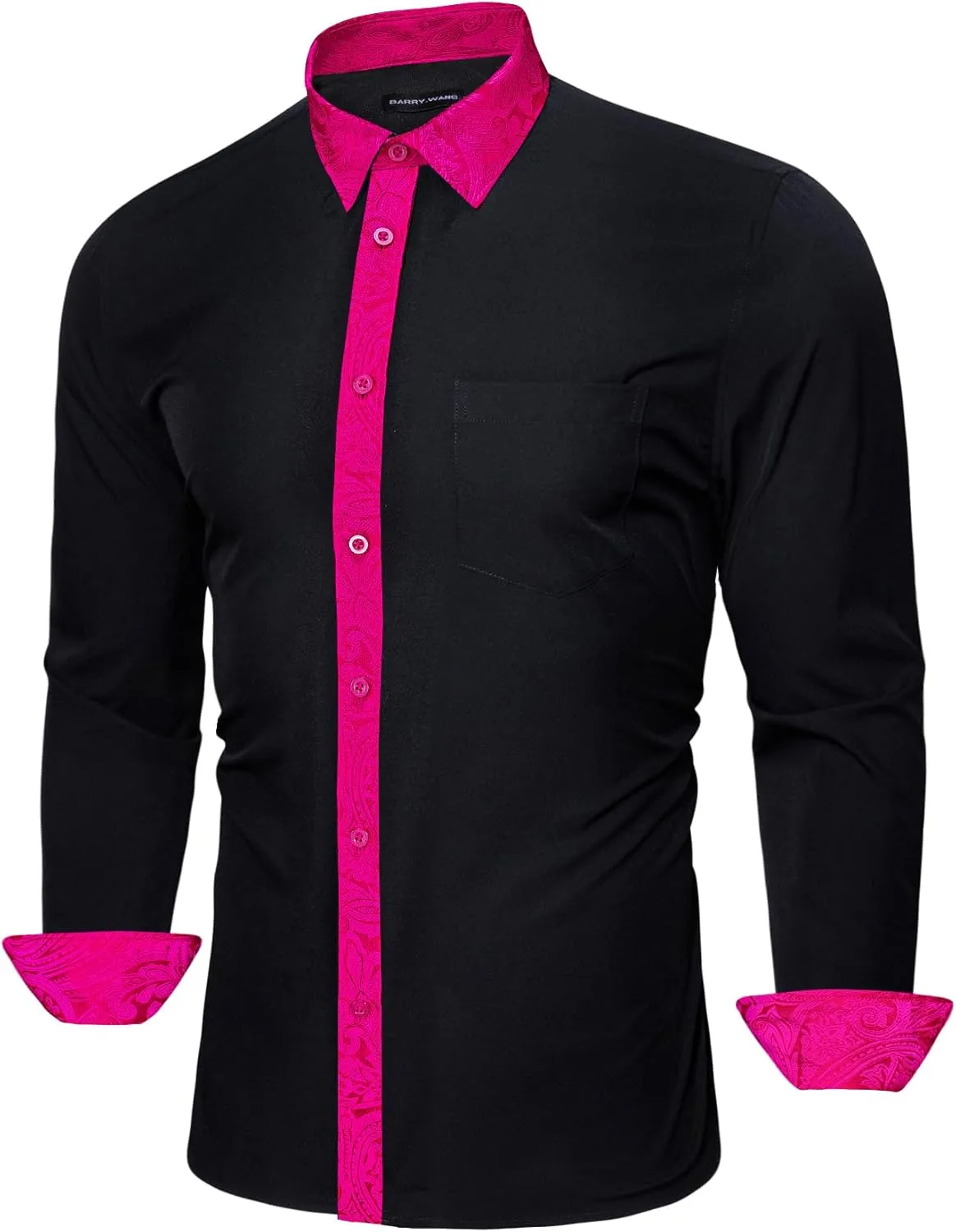 Barry.Wang Mens Dress Shirts Long Sleeve Button Down Business Formal Shirt Collar Cuff Contrast Casual Shirt Wedding