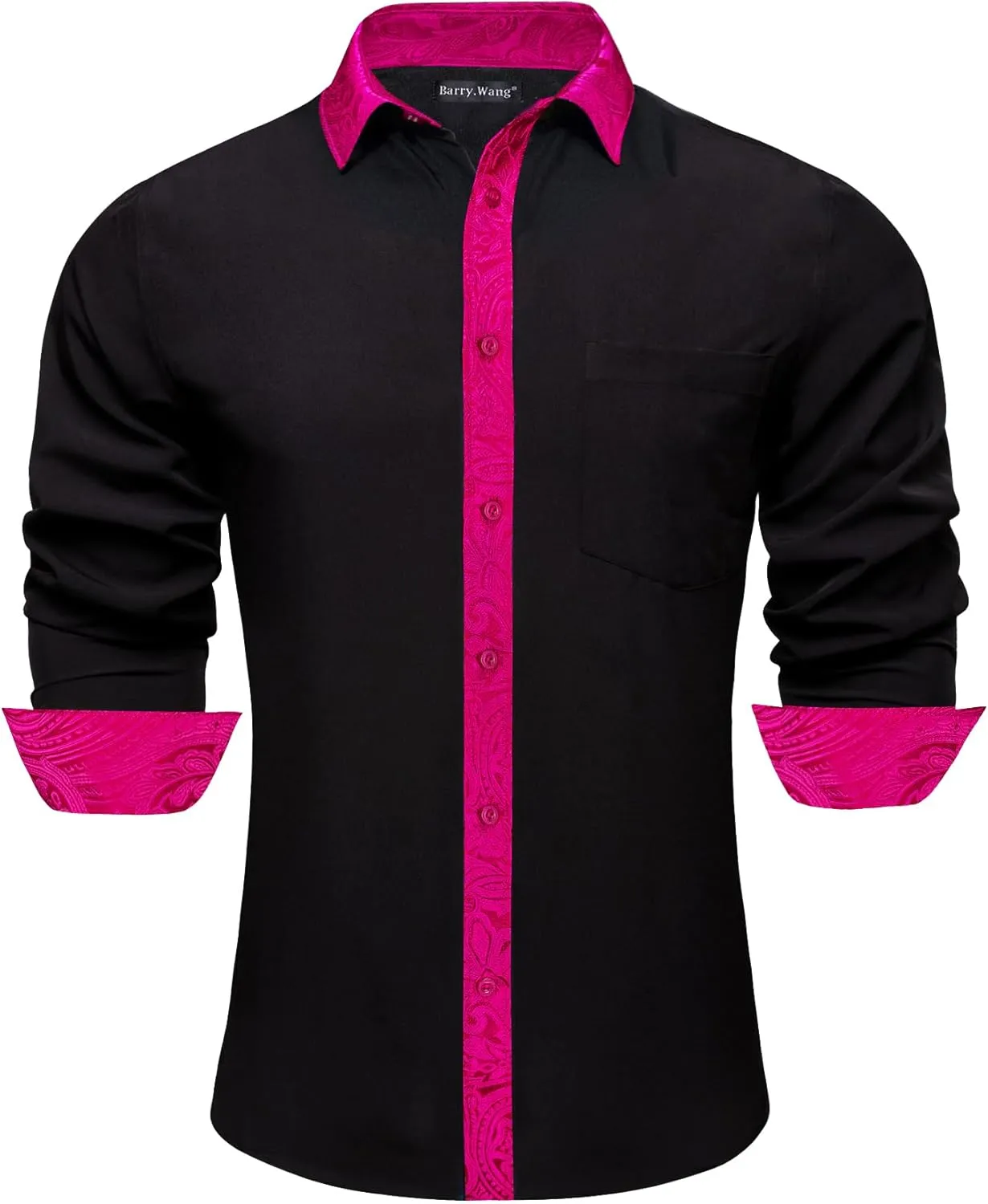 Barry.Wang Mens Dress Shirts Long Sleeve Button Down Business Formal Shirt Collar Cuff Contrast Casual Shirt Wedding