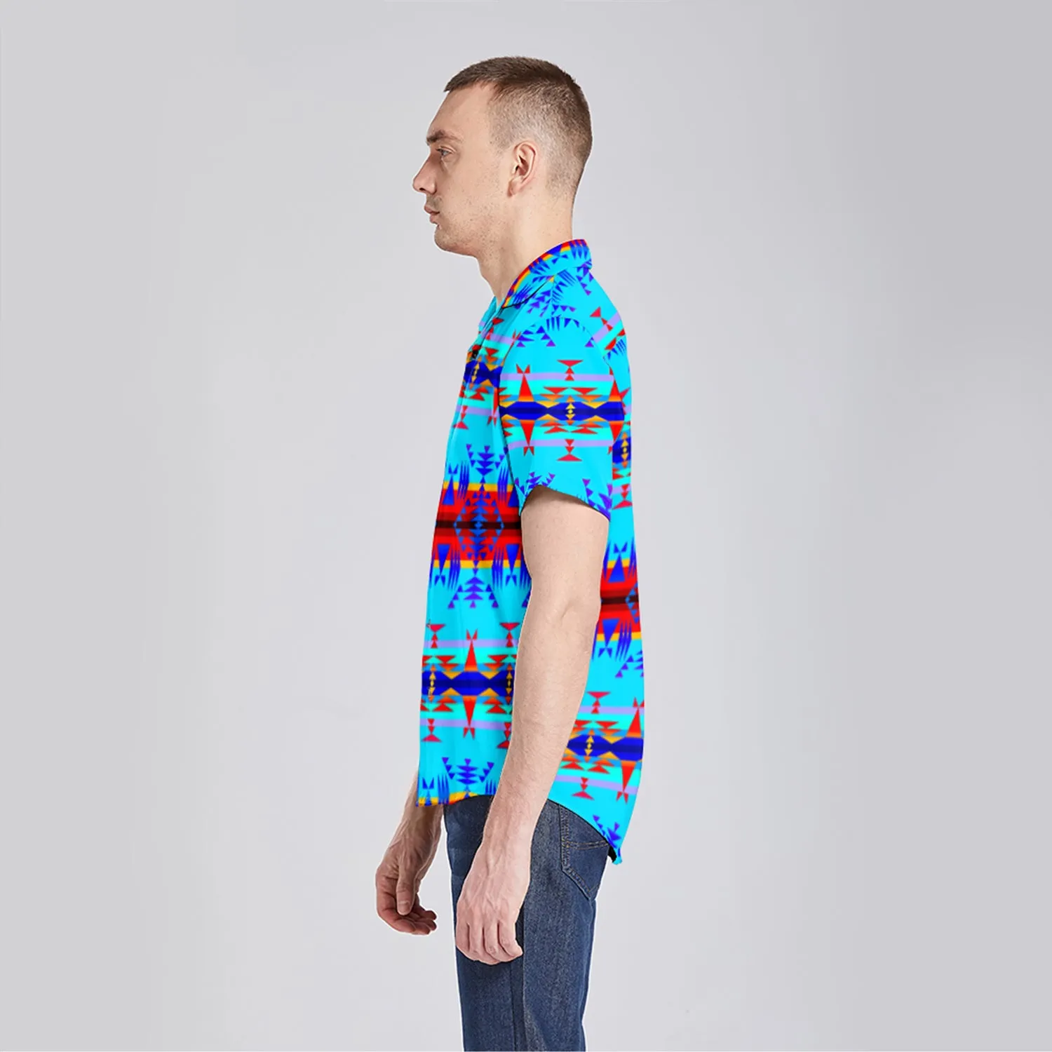 Between the Mountains Blue Button Up Silk Shirt