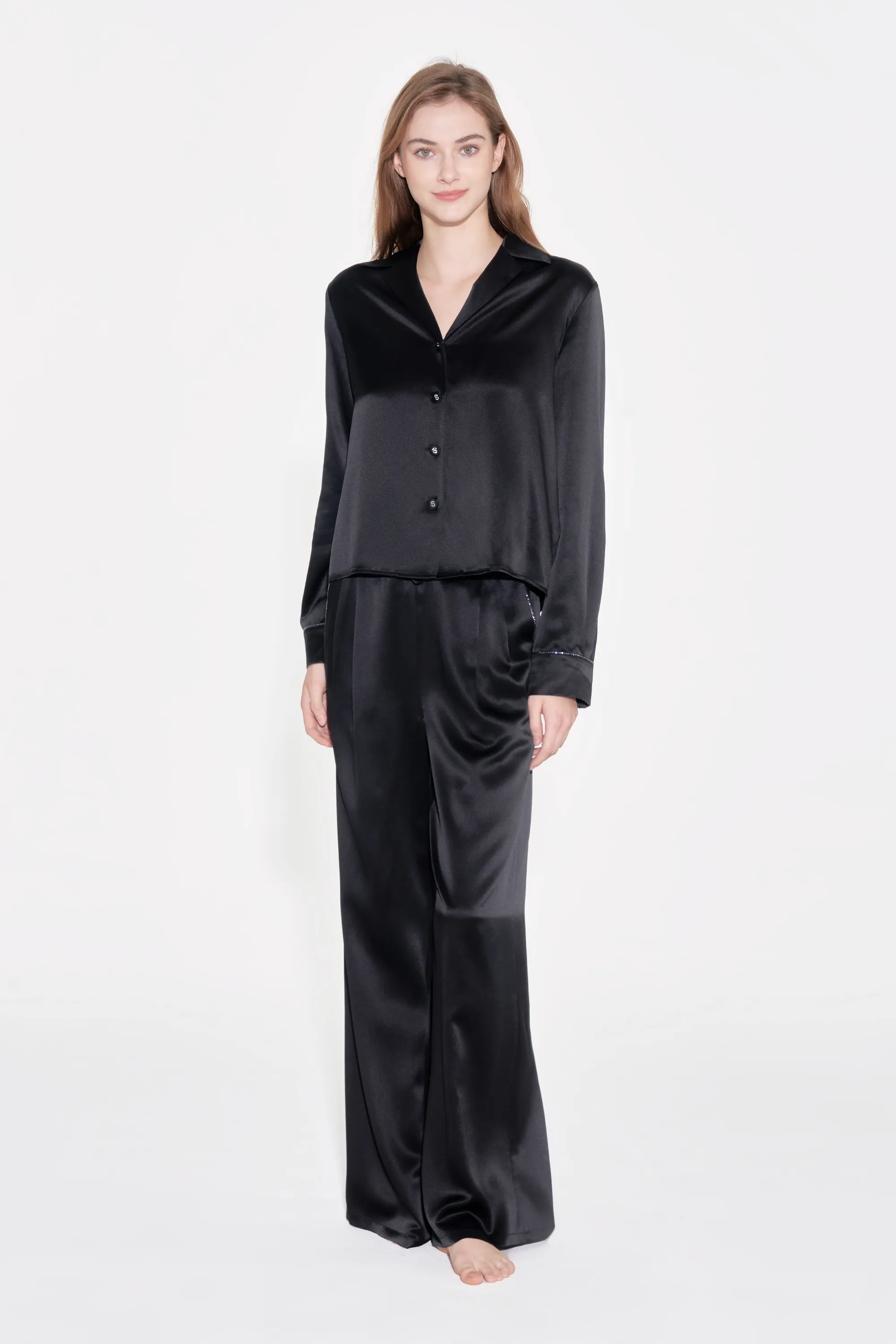 Black Silk Classic Pyjama Top