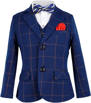 Boys' Checked Notch Lapel Suit Coat Formal Suit Blazer Wedding Single Breasted Button Jacket