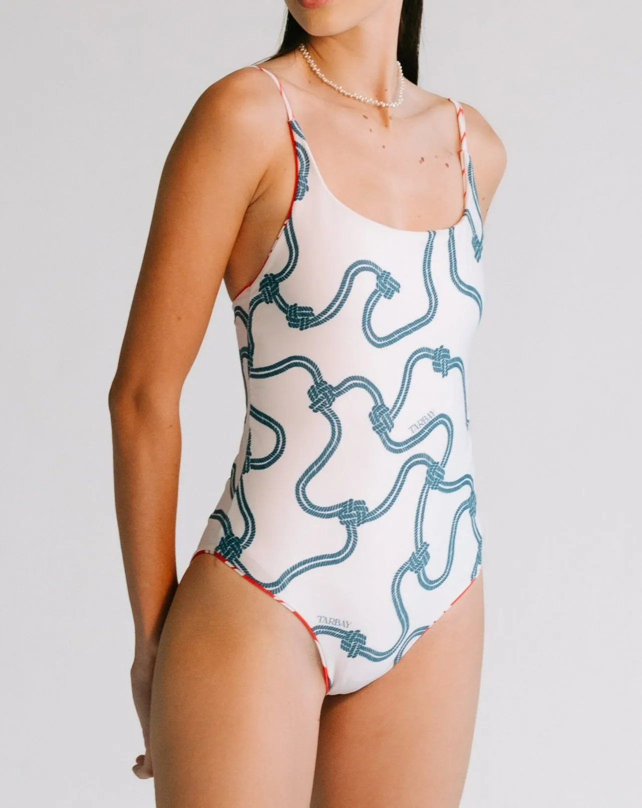 Britanny Reversible Print Swimsuit - Red & Blue Knots