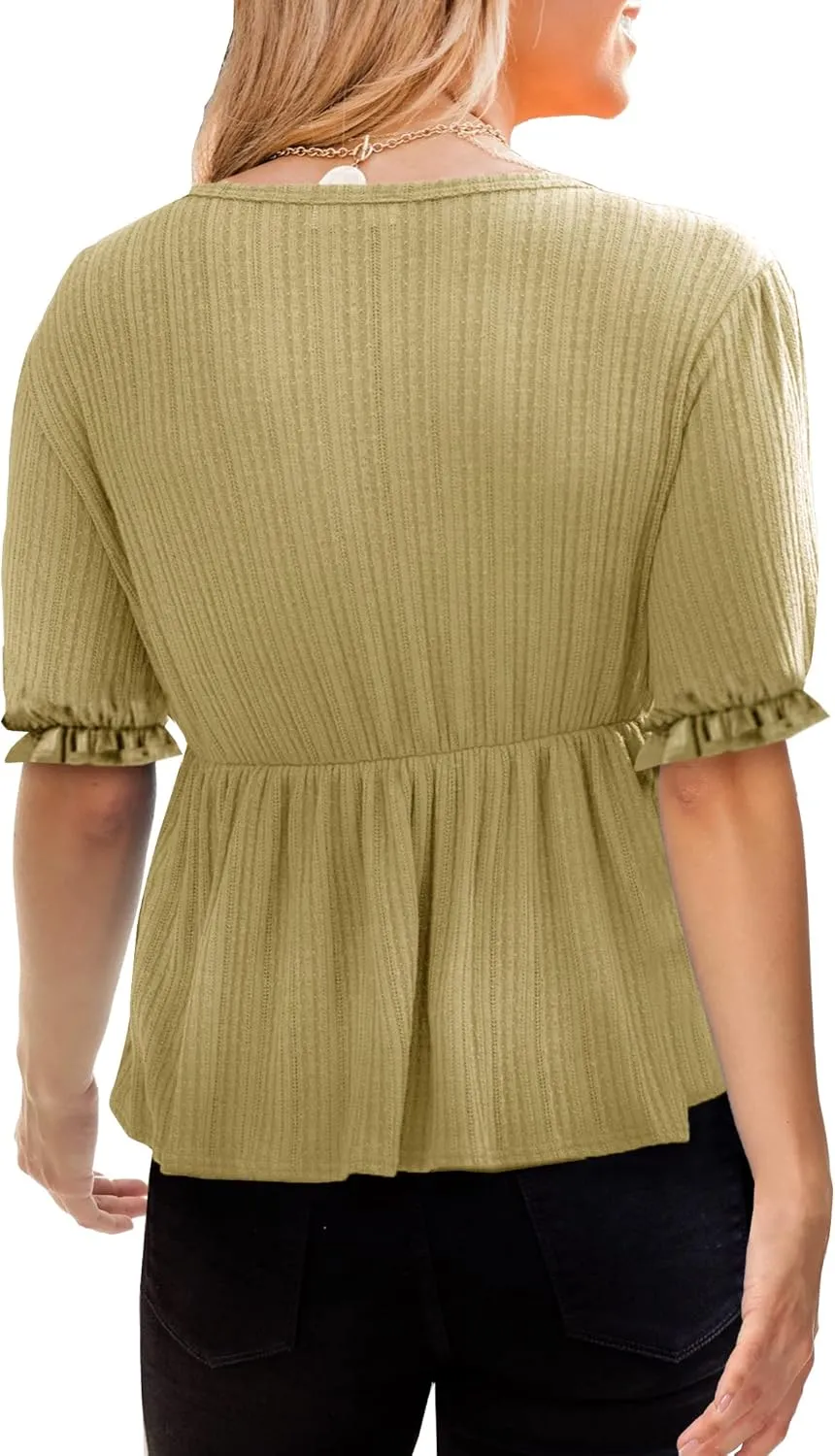 Deerose Women's Puff Sleeve Ruffle Hem Peplum Top