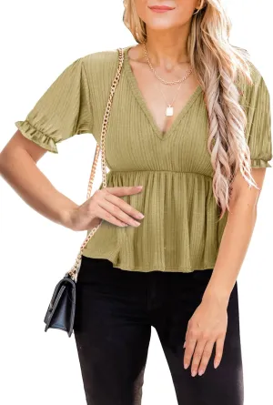 Deerose Women's Puff Sleeve Ruffle Hem Peplum Top