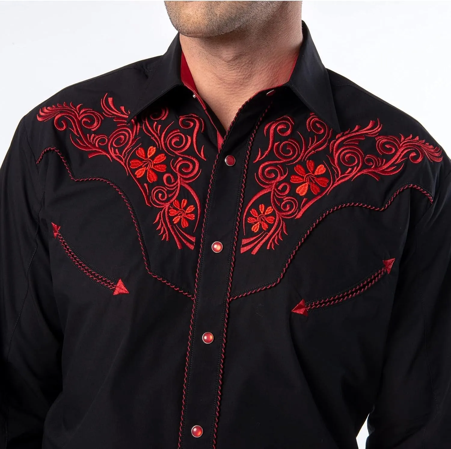 EL PIONERO Men's Western Shirt Long Sleeve Embroidered Cowboy Casual Snap Button Shirt