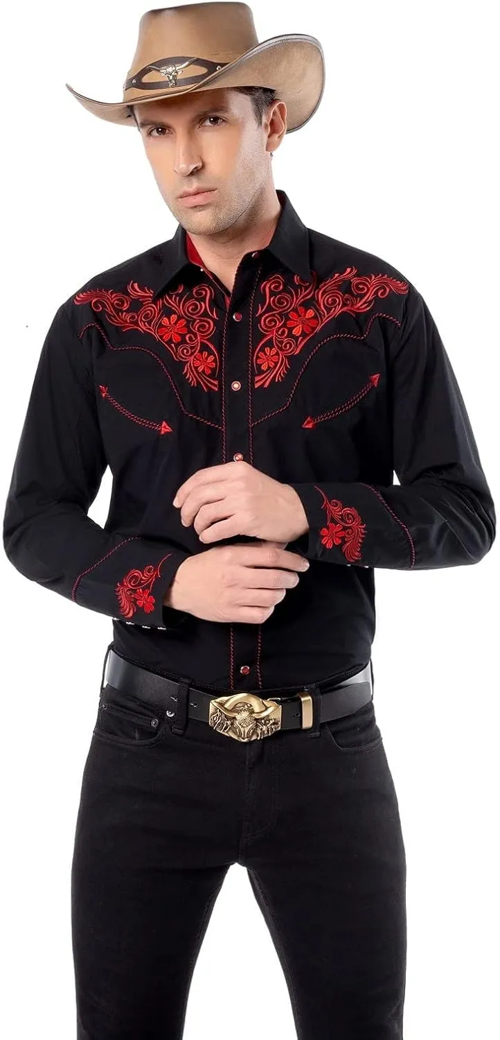 EL PIONERO Men's Western Shirt Long Sleeve Embroidered Cowboy Casual Snap Button Shirt