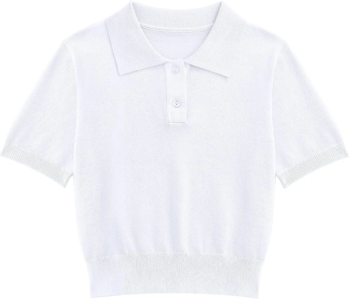 Girls Short Sleeve Polo Shirt V Neck Button Down Shirts Summer Knit School Uniform Crop Tops