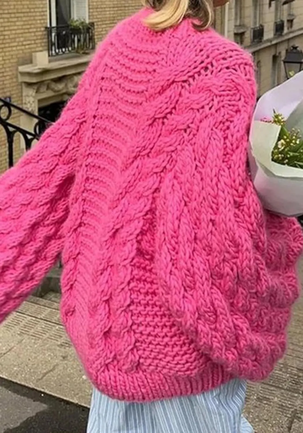 LETSVDO Women's Oversized Cable Knit Sweater Long Sleeve Crewneck Baggy Slouchy Chunky Pullover Sweaters