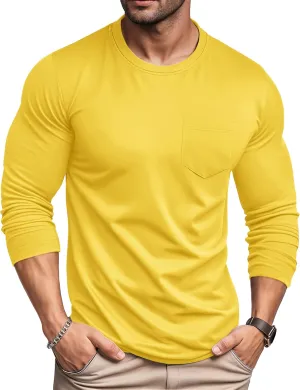MAGCOMSEN Men's Long Sleeve Shirt with Pocket Cotton Crew Neck Shirts Casual Lightweight T-Shirt