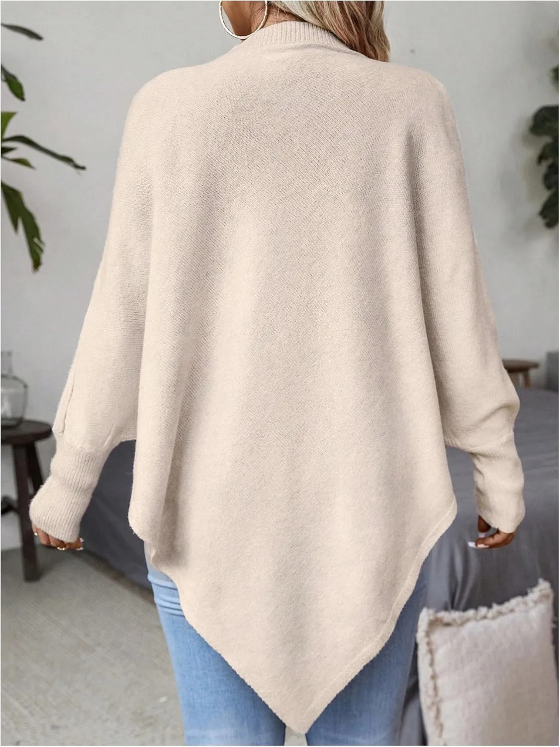 MakeMeChic Women's Fall Sweater Asymmetrical Hem Knit Poncho Sweater