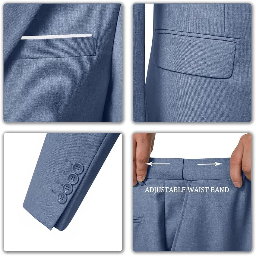Men's 3 Piece Slim Fit Suit Set, Two Button Blazer Solid Jacket Vest Pants Wedding Business Suit