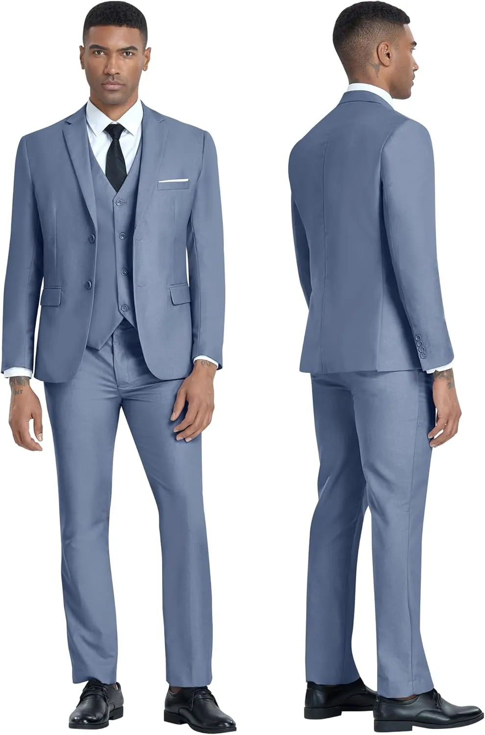 Men's 3 Piece Slim Fit Suit Set, Two Button Blazer Solid Jacket Vest Pants Wedding Business Suit