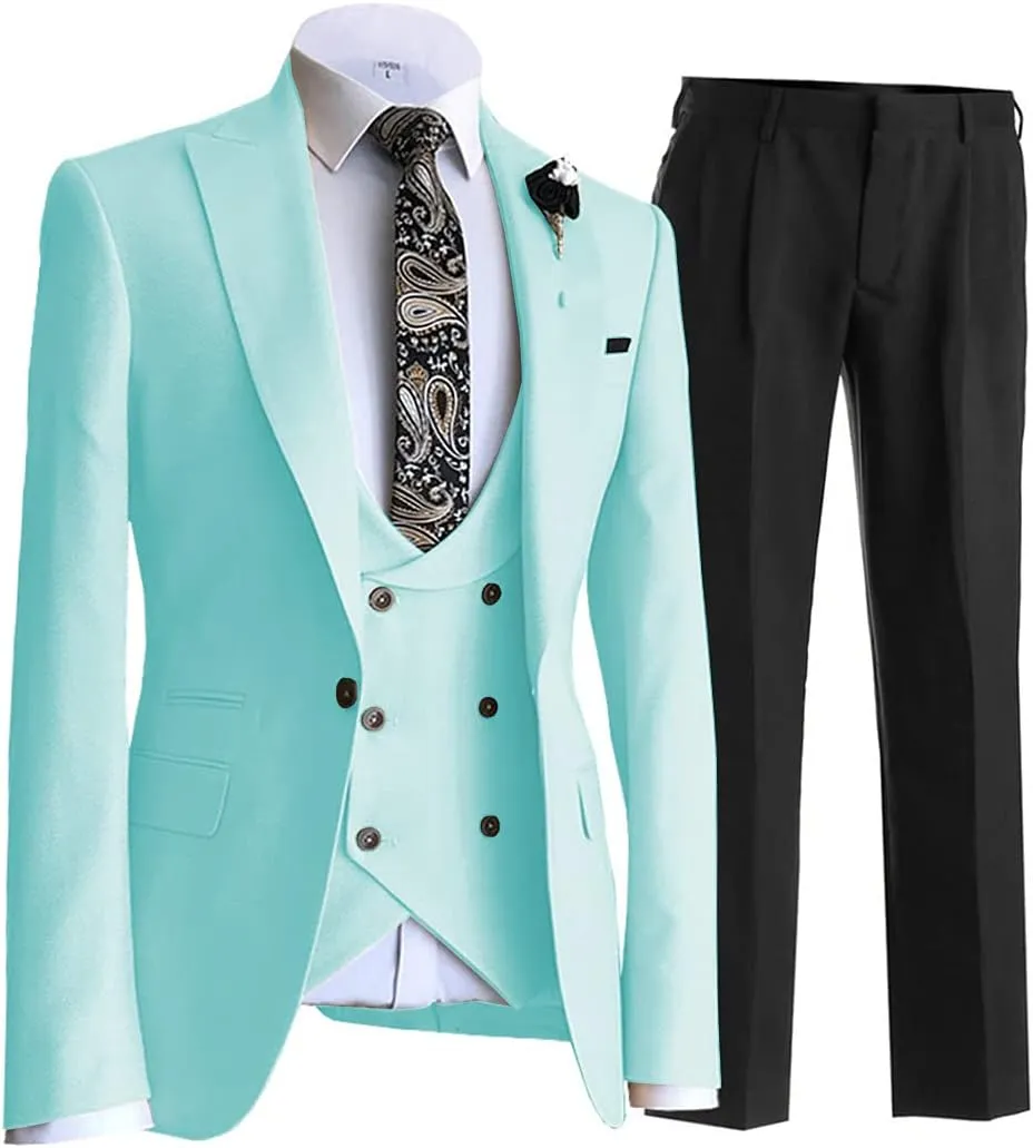 Men's 3 Piece Suit Stylish Business Tux Slim Fit Suit Set- Blazer, Pants, Vest