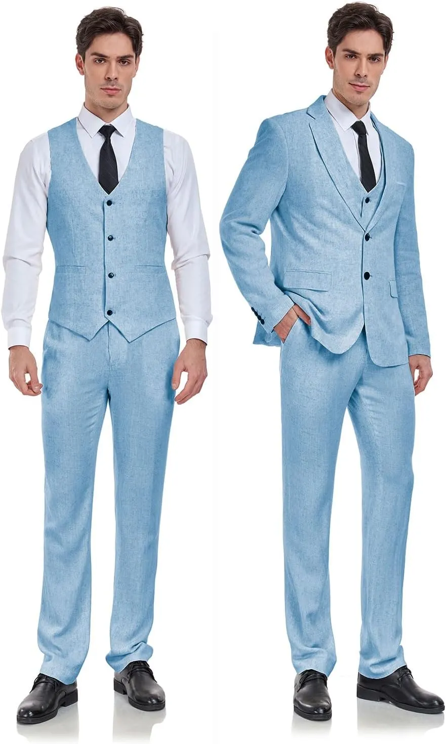 Men's 3 Pieces Linen Suit Slim Fit Summer Wedding Tuxedo Retro Grooms Prom Party Blazer Vest Pants
