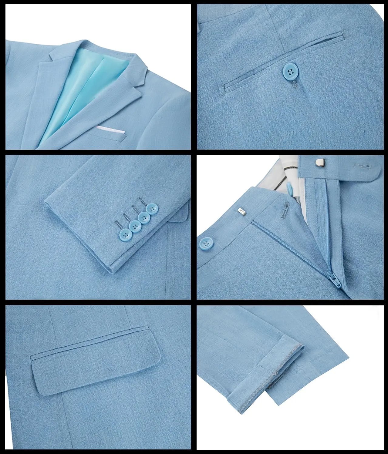 Men's 3 Pieces Linen Suit Slim Fit Summer Wedding Tuxedo Retro Grooms Prom Party Blazer Vest Pants