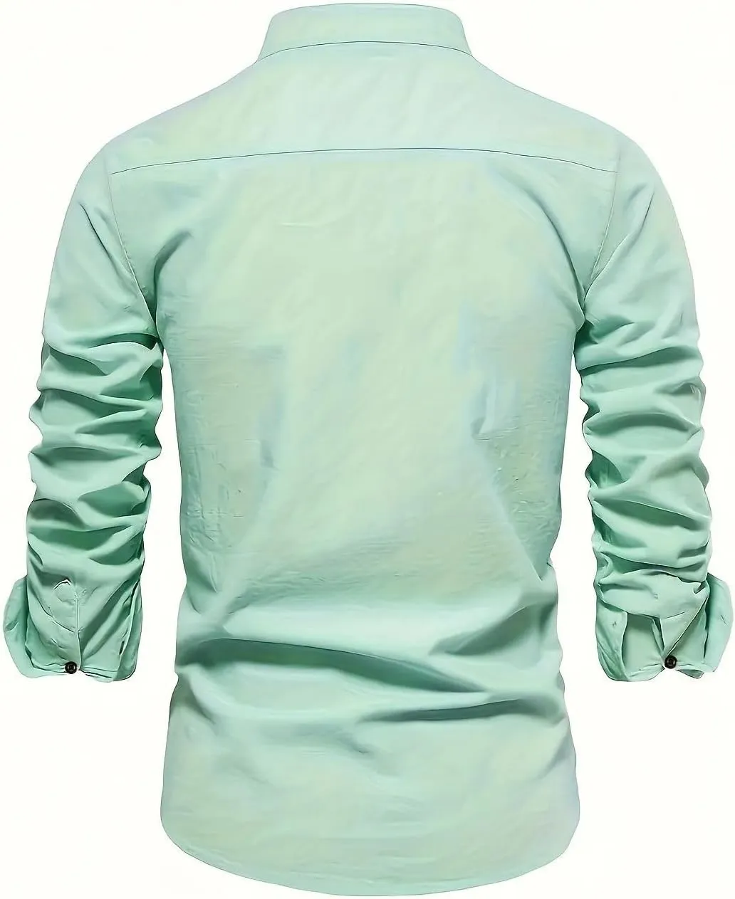 Men's Cotton Linen Slim Fit Standing Collar Shirt Business Solid Long Sleeved Social Button Shirts for Men Clothing