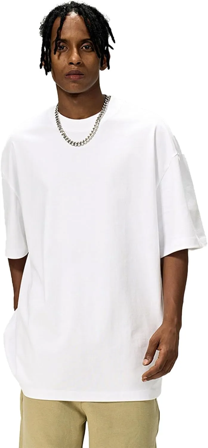 Men's Oversized Cotton t Shirt Heavyweight Tee Casual Crew Neck Short Sleeve Loose Summer Basic Tops
