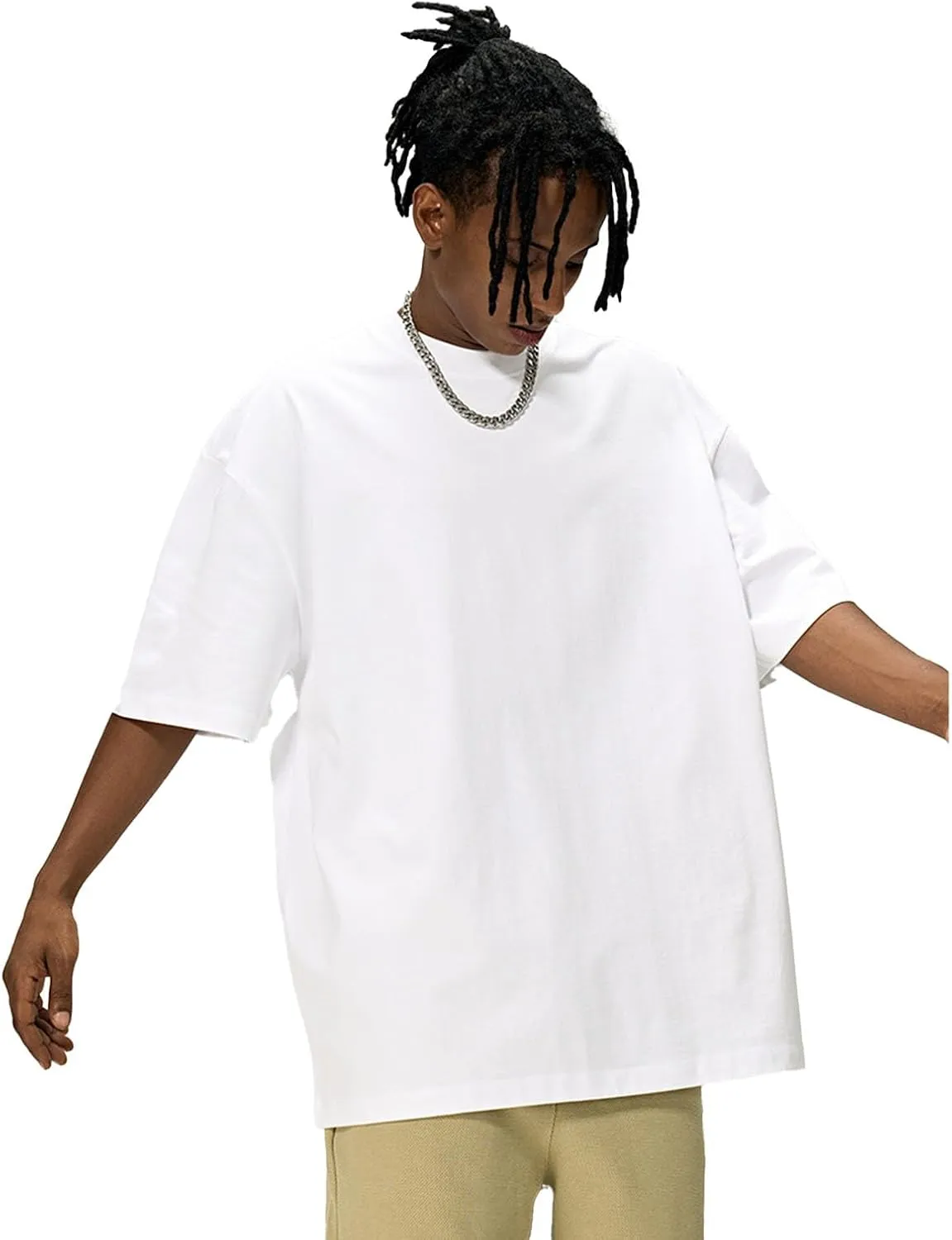 Men's Oversized Cotton t Shirt Heavyweight Tee Casual Crew Neck Short Sleeve Loose Summer Basic Tops
