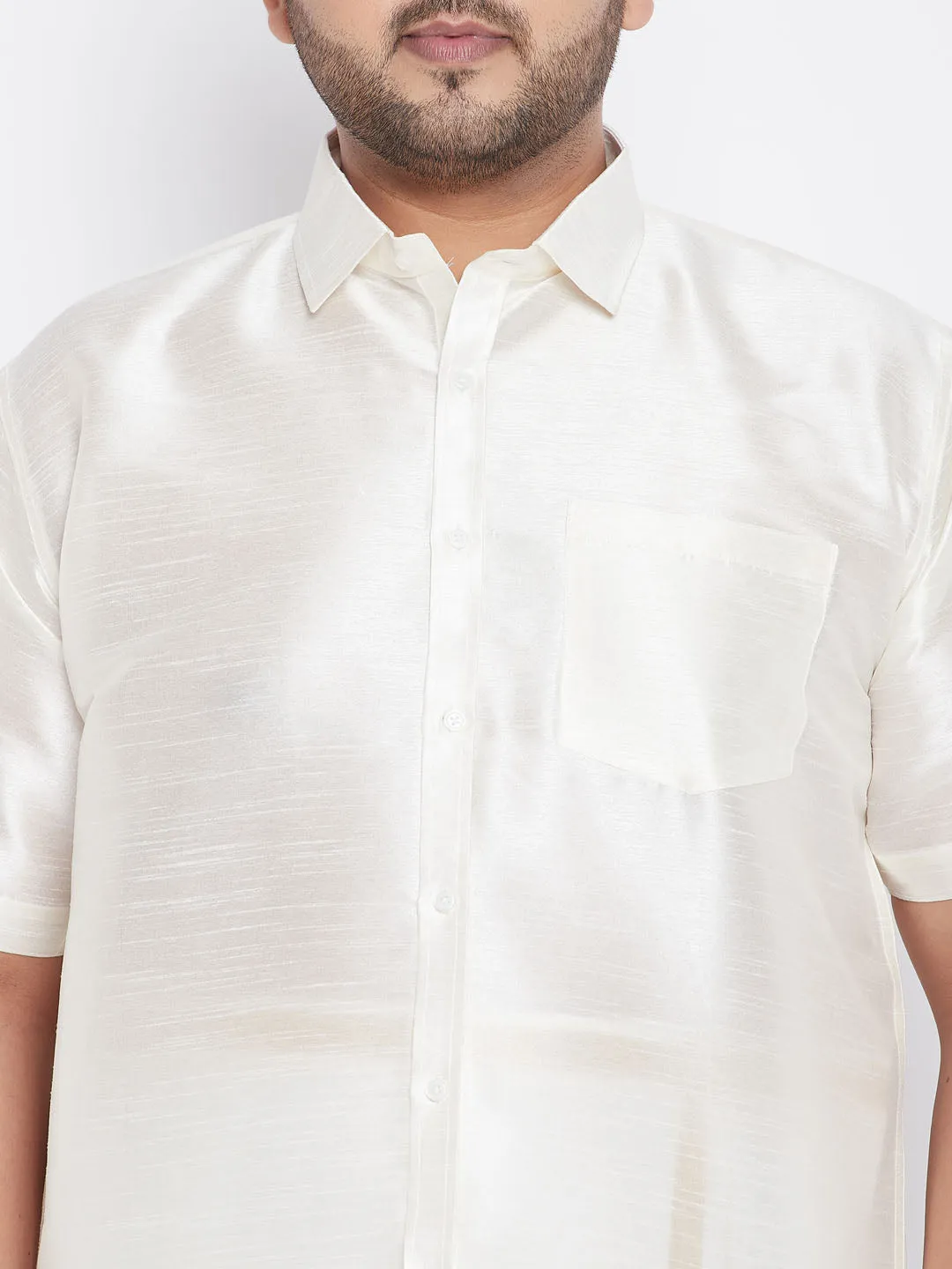 Men's Plus Cream Silk Blend Ethnic Shirt - Vastramay