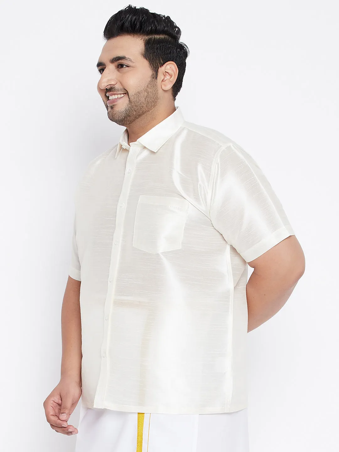 Men's Plus Cream Silk Blend Ethnic Shirt - Vastramay
