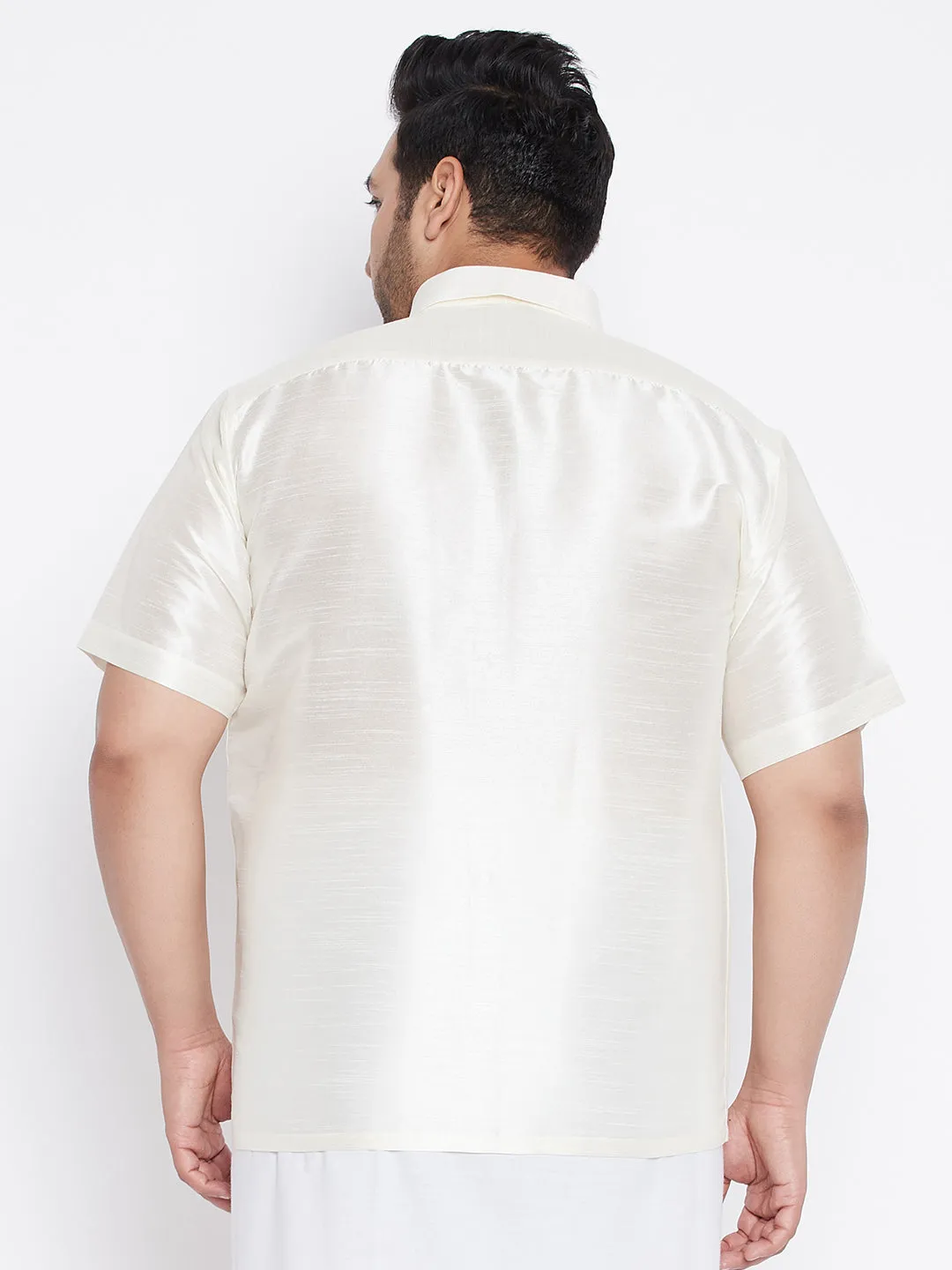 Men's Plus Cream Silk Blend Ethnic Shirt - Vastramay