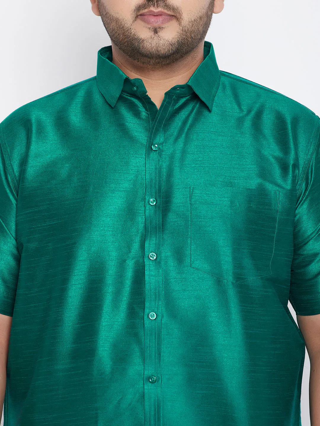 Men's Plus Green Silk Blend Ethnic Shirt - Vastramay