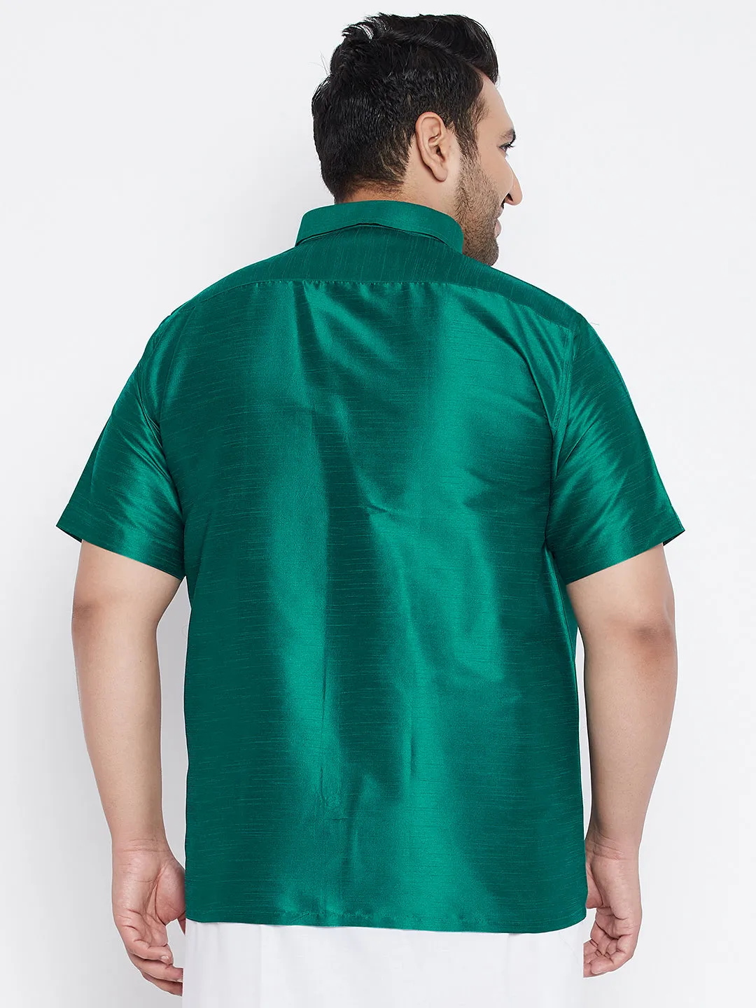 Men's Plus Green Silk Blend Ethnic Shirt - Vastramay