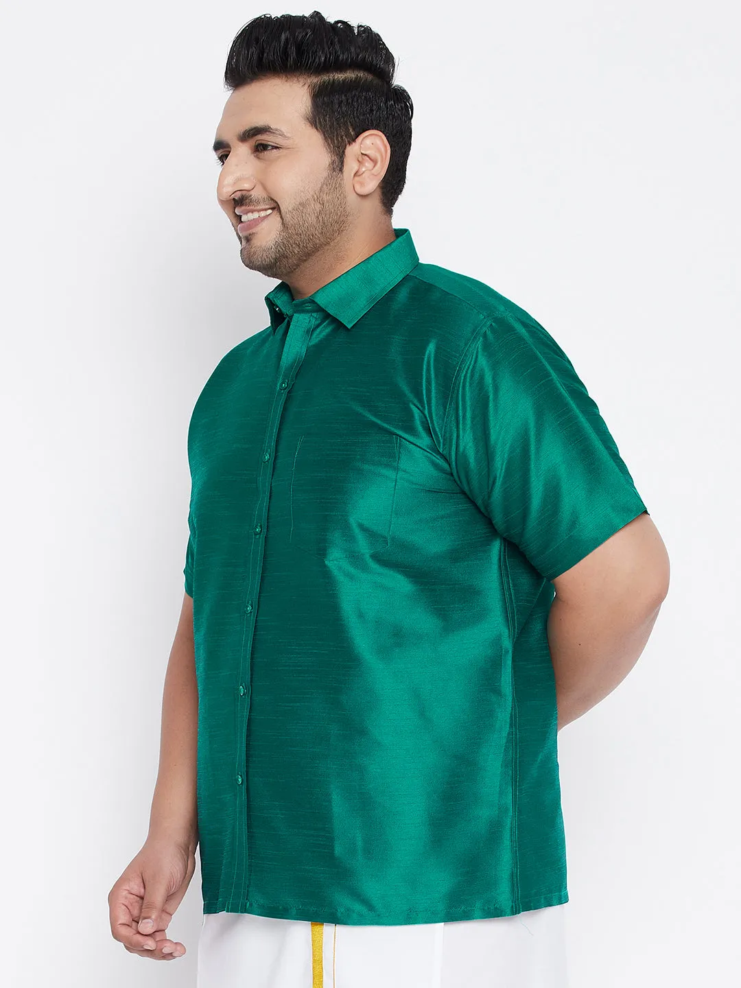Men's Plus Green Silk Blend Ethnic Shirt - Vastramay