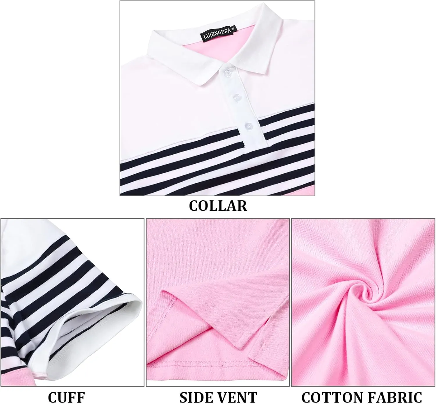 Mens Polo Shirts Long/Short Sleeve Striped Casual Slim Fit Golf Polo Contrast Color Summer Cotton T-Shirts