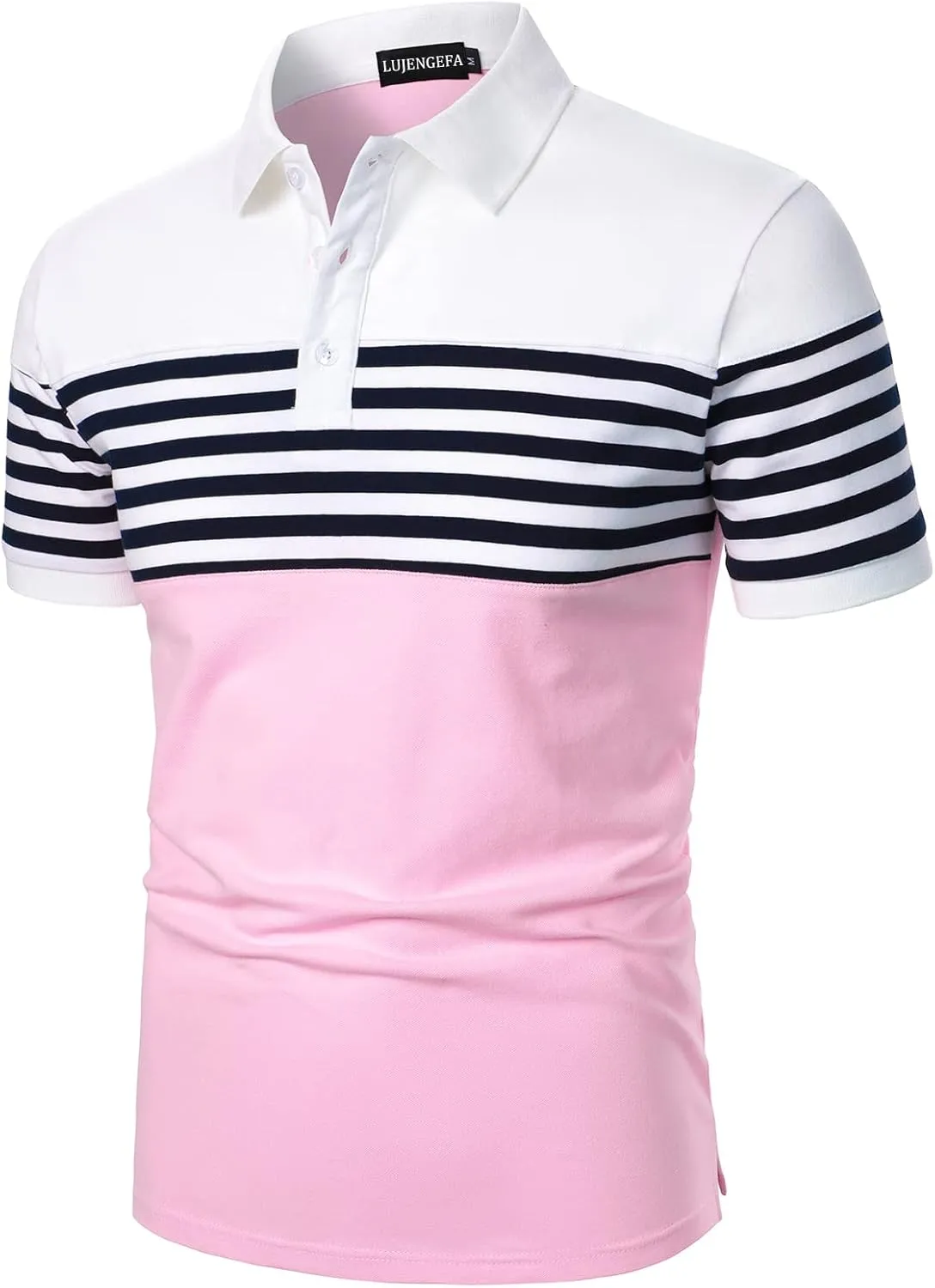 Mens Polo Shirts Long/Short Sleeve Striped Casual Slim Fit Golf Polo Contrast Color Summer Cotton T-Shirts