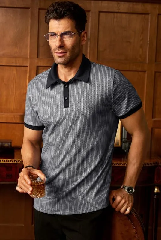 Men's Short Sleeve Vintage Polo Shirt Casual Slim Fit Golf Shirt (S-2XL)