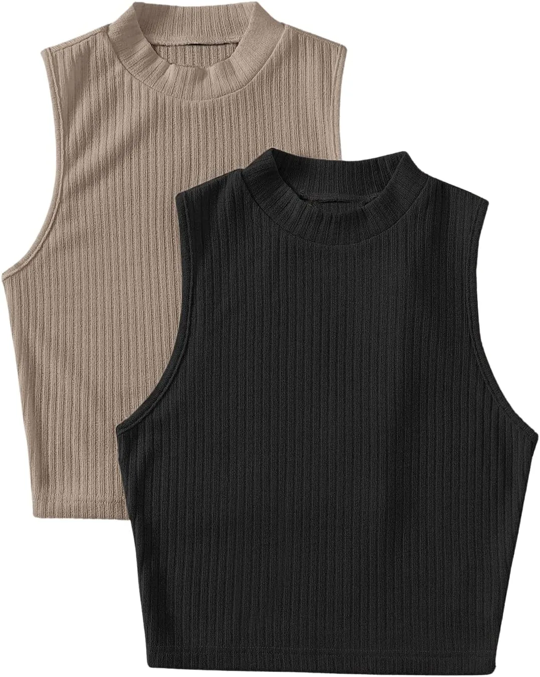 Milumia Women's 2 Pack Rib Knitted Tank Top Mock Neck Sleeveless Basic Tops