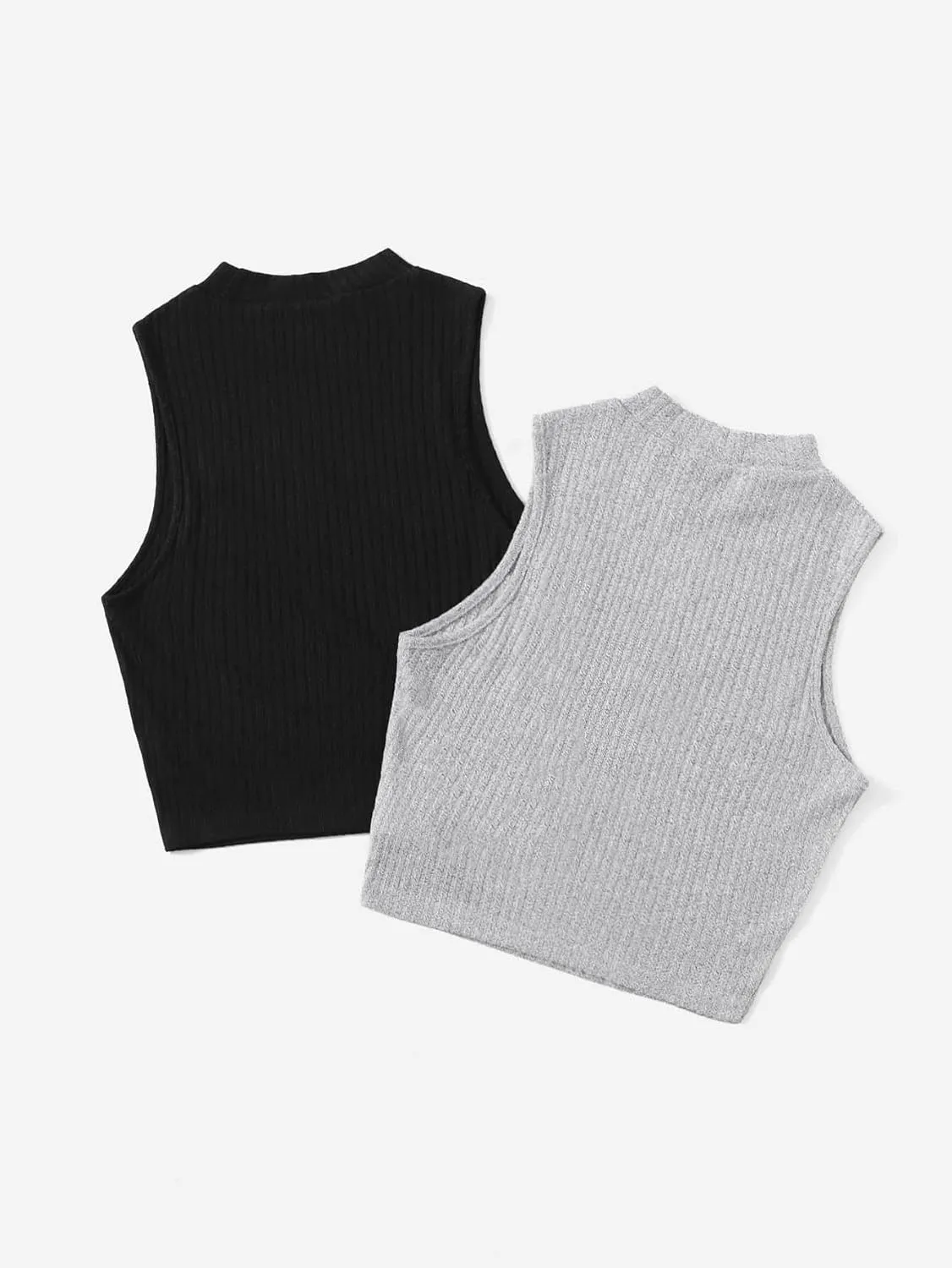 Milumia Women's 2 Pack Rib Knitted Tank Top Mock Neck Sleeveless Basic Tops