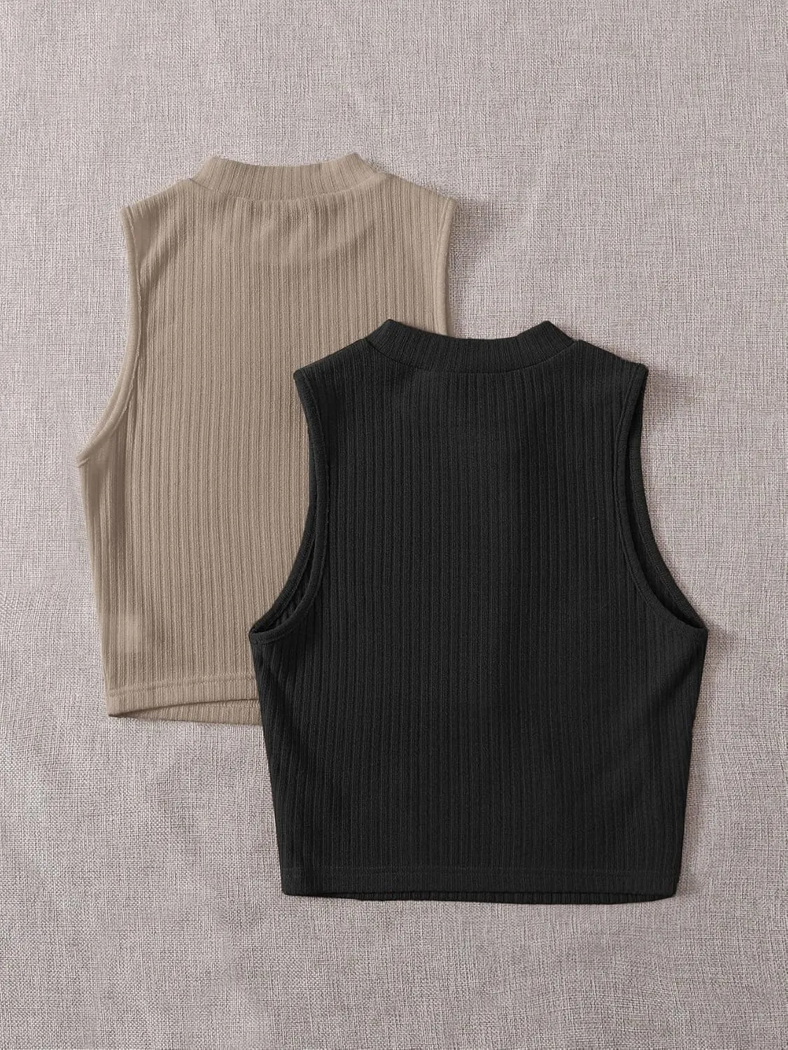 Milumia Women's 2 Pack Rib Knitted Tank Top Mock Neck Sleeveless Basic Tops