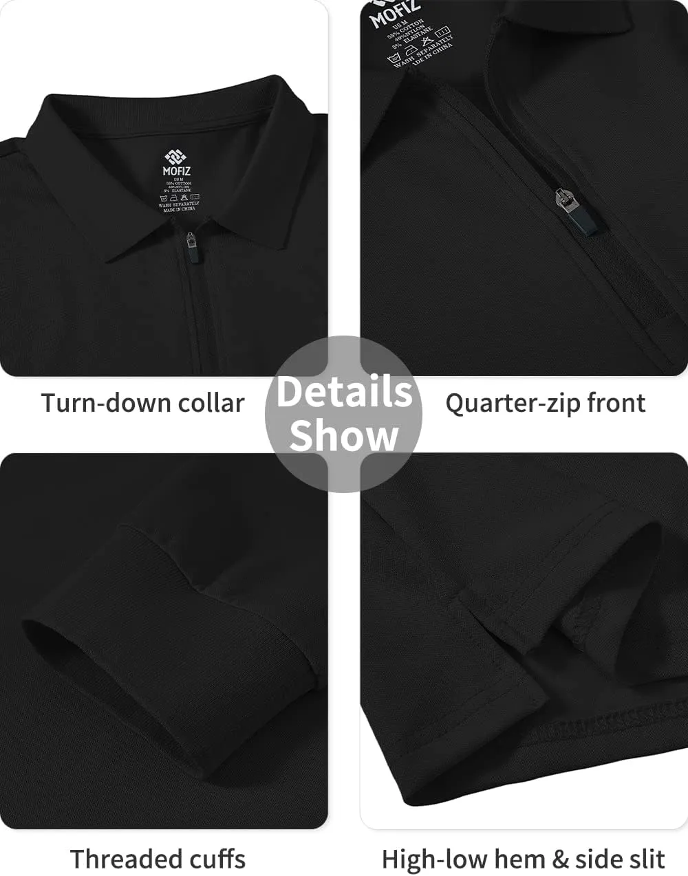 MoFiz Men's Long Sleeve Golf Shirt Quarter Zip Sport Polo Shirt Athletic Fit