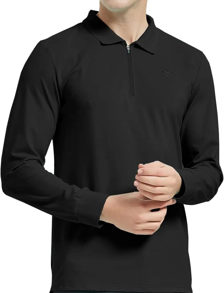 MoFiz Men's Long Sleeve Golf Shirt Quarter Zip Sport Polo Shirt Athletic Fit