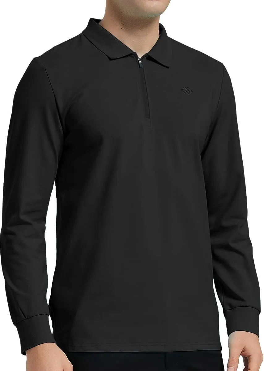 MoFiz Men's Long Sleeve Golf Shirt Quarter Zip Sport Polo Shirt Athletic Fit