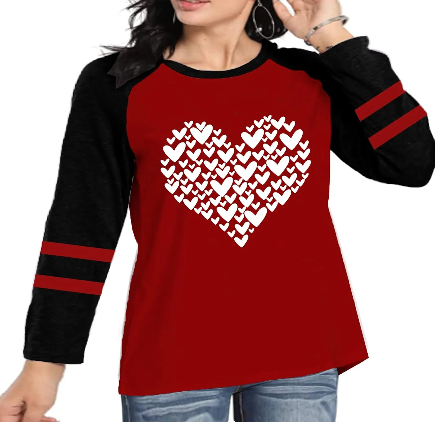 Plus Size Valentines Shirt for Women Cute Love Heart Graphic T-Shirt Long Sleeve Shirts for Her
