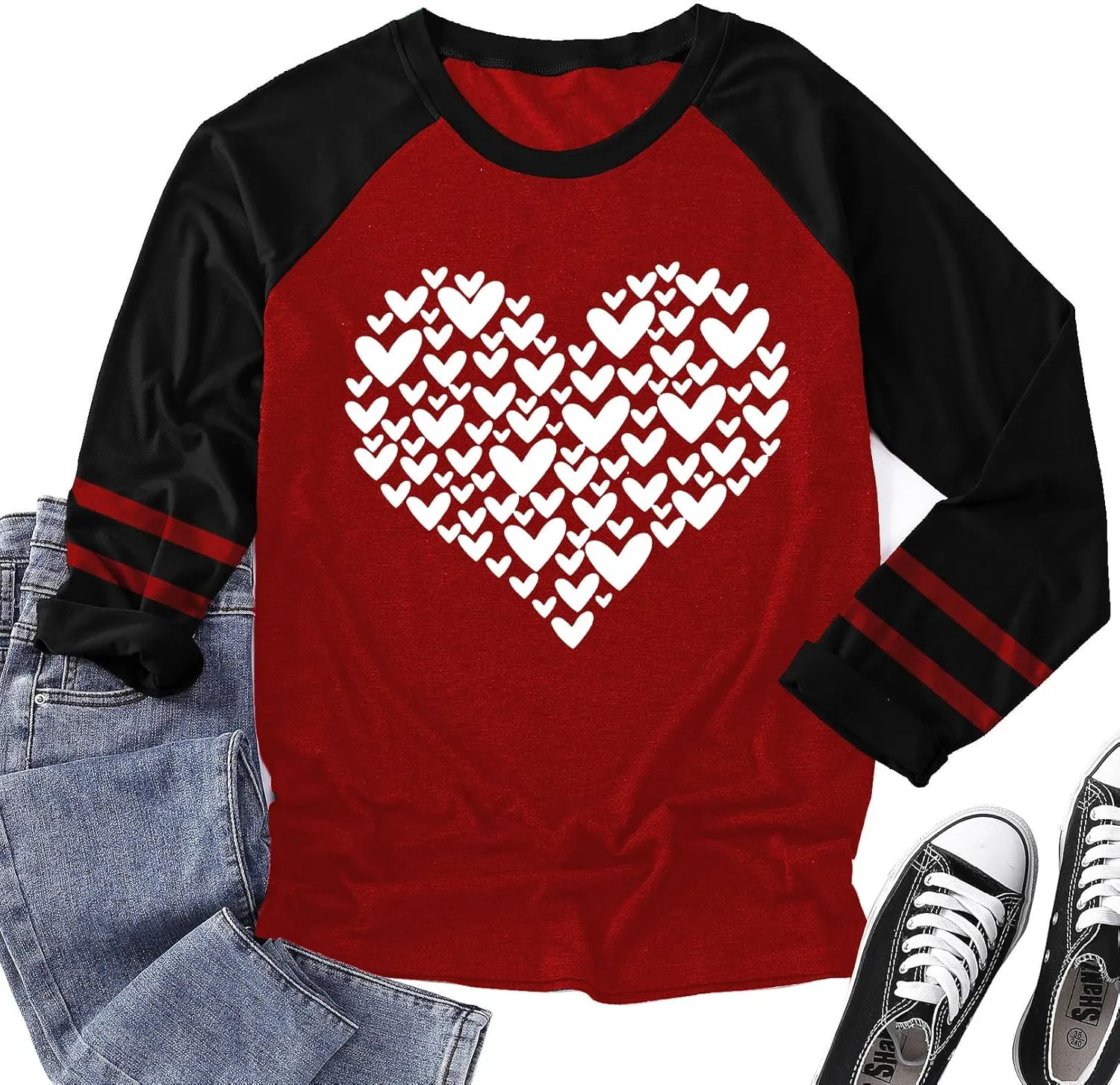 Plus Size Valentines Shirt for Women Cute Love Heart Graphic T-Shirt Long Sleeve Shirts for Her
