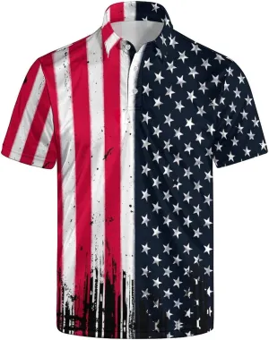 Polo Shirts for Men Moisture Wicking Fun Printed Short Sleeve Performance Mens Golf Shirts Quick Dry