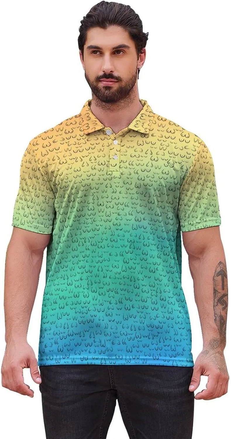 Polo Shirts for Men Moisture Wicking Fun Printed Short Sleeve Performance Mens Golf Shirts Quick Dry