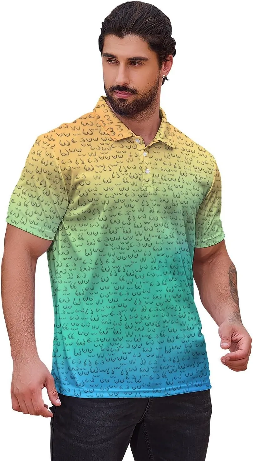 Polo Shirts for Men Moisture Wicking Fun Printed Short Sleeve Performance Mens Golf Shirts Quick Dry