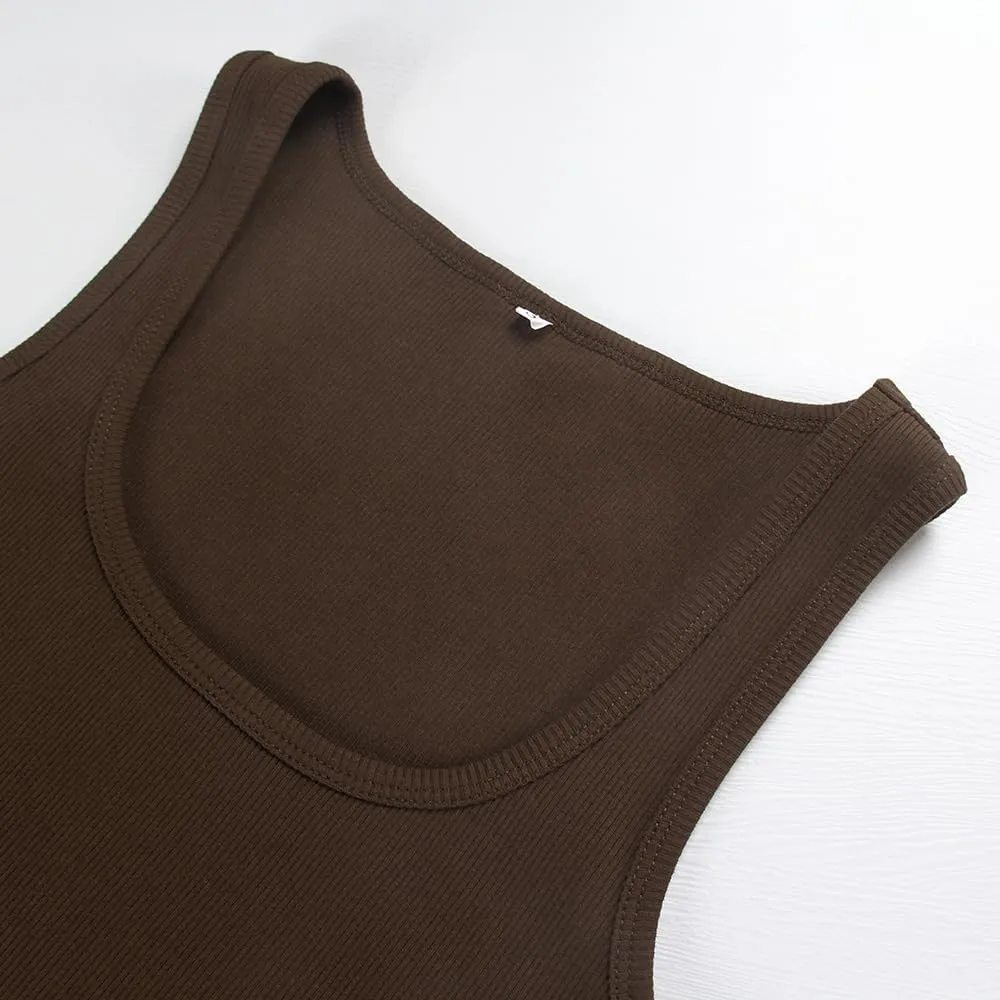 Roselux Women's Sleeveless Scoop Neck Fitted Tank Top Ribbed Knit Casual Basic Cami Shirts
